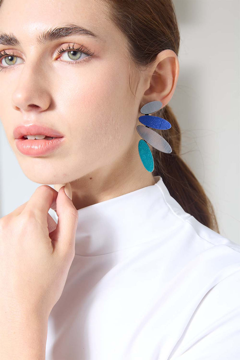 Colors Petals Large Earrings - Silver/Cool Colors*