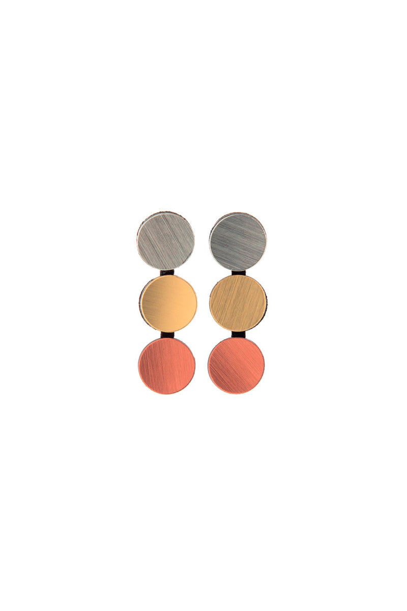 Boucles d'Oreilles Abstraction 3 Points - Argent+Or+Or Rose