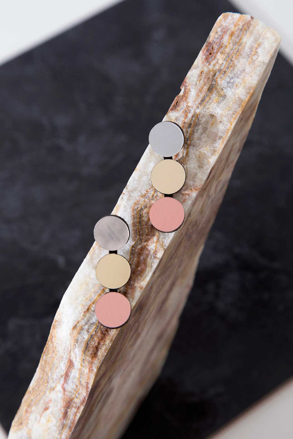 Boucles d'Oreilles Abstraction 3 Points - Argent+Or+Or Rose