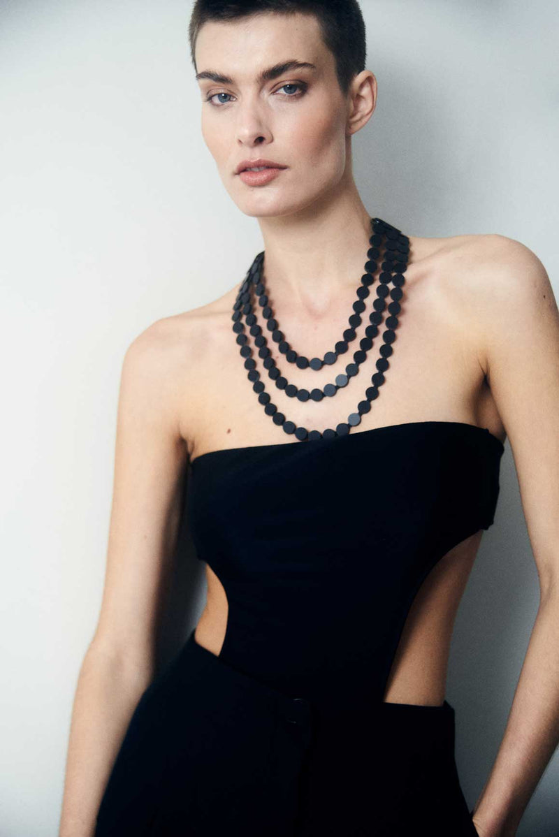 Abstraction Necklace Triple Layer - Black