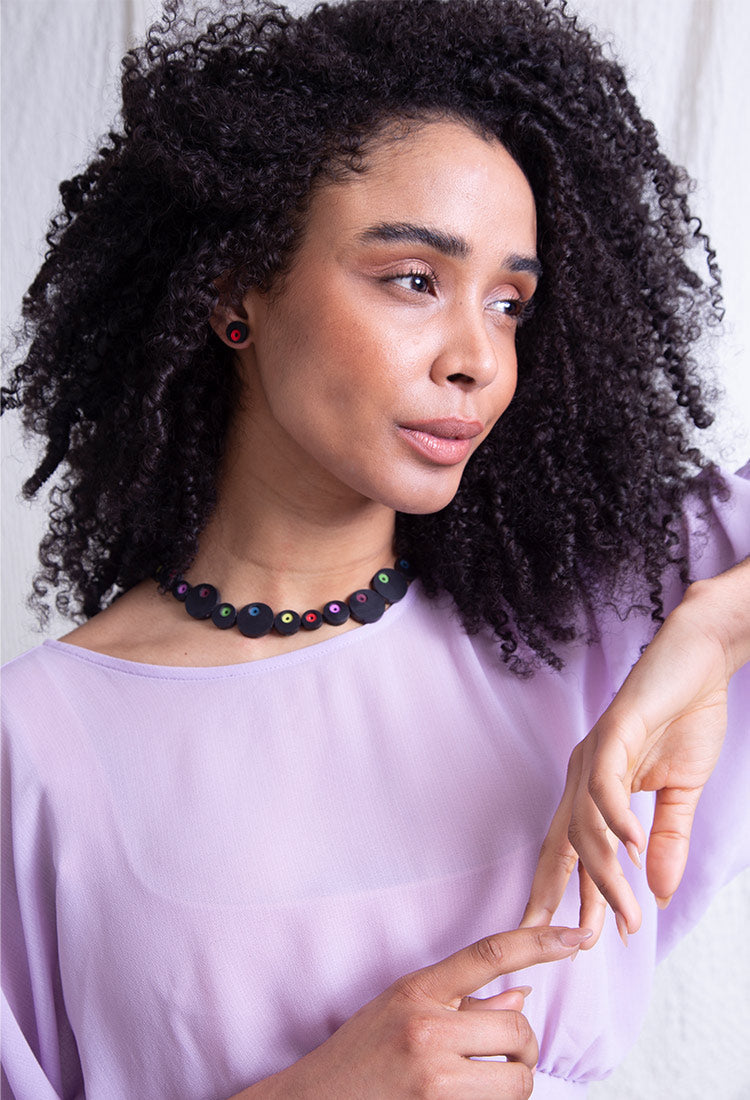 Collar Abstraction Round Eyes - Negro/Multicolor