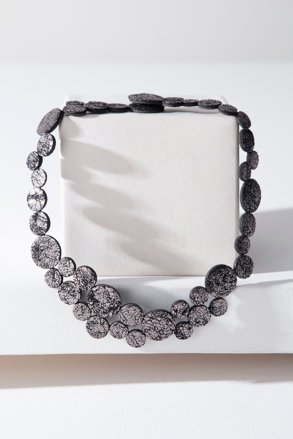 Abstraction Necklace Small - Crackled Pewter Leather *