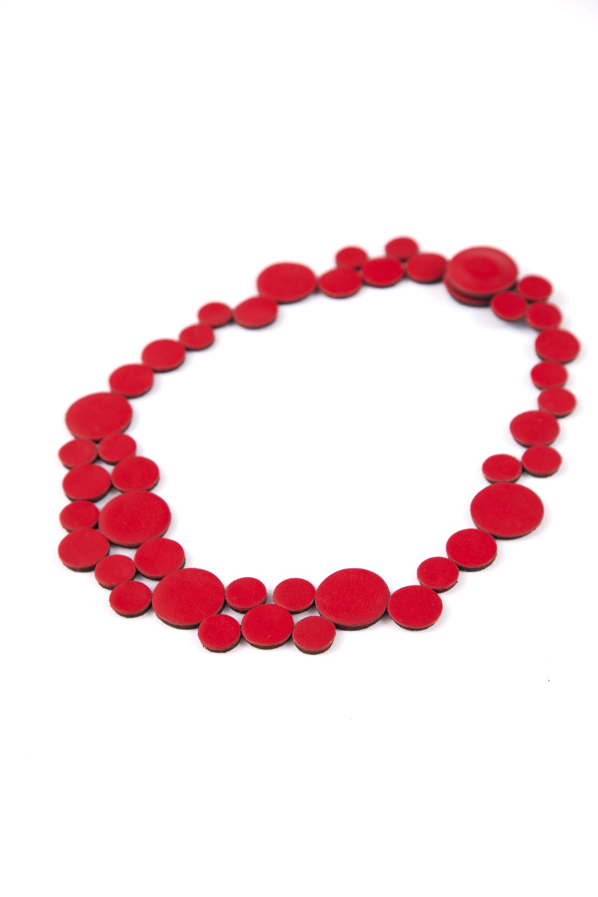 Round red leather necklace with magnetic clasp, Abstraction collection