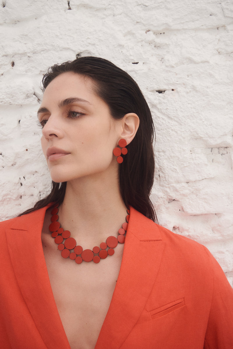 Abstraction Necklace Small - Red Leather