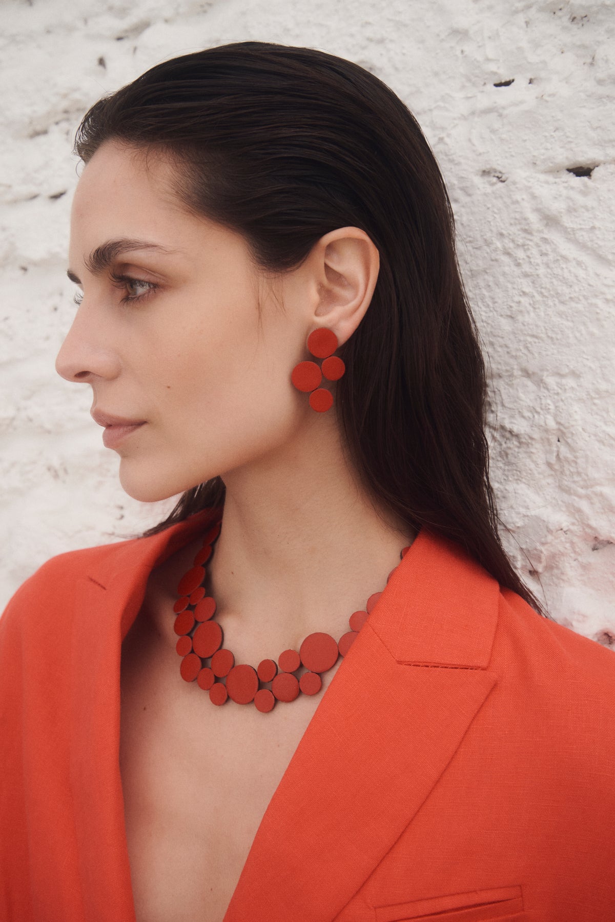 Abstraction red leather necklace, handmade in 100% Argentine leather