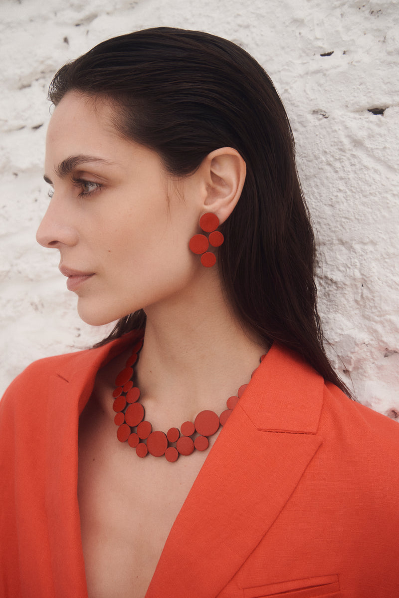 Abstraction Necklace Small - Red Leather