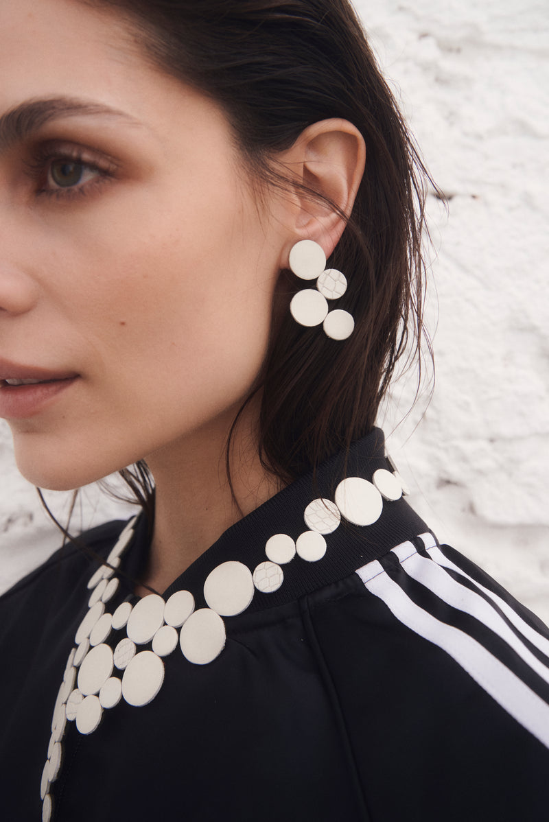 Abstraction Earrings - Small - White Leather *