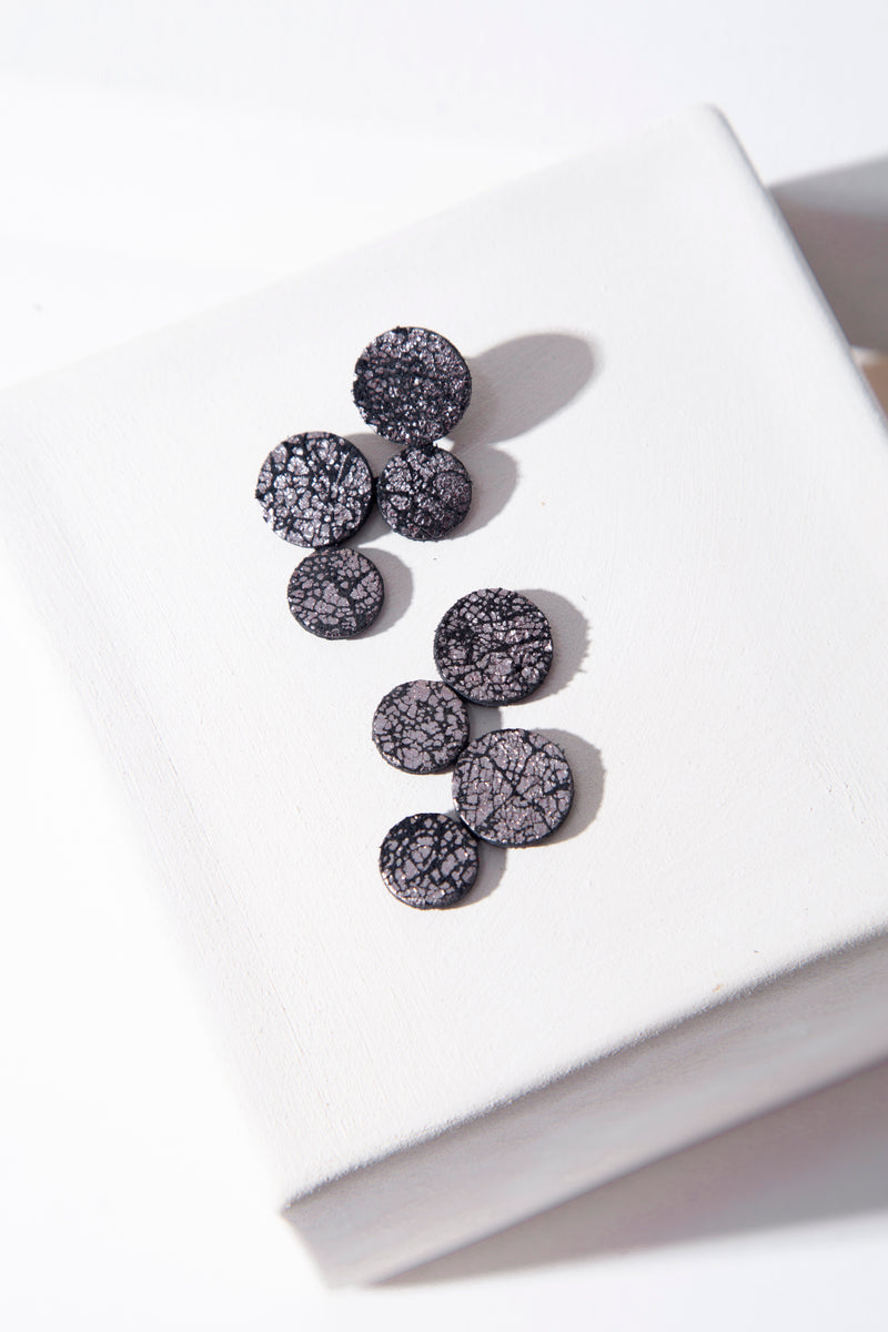 Abstraction Earrings - Small - Crackled Pewter Leather *