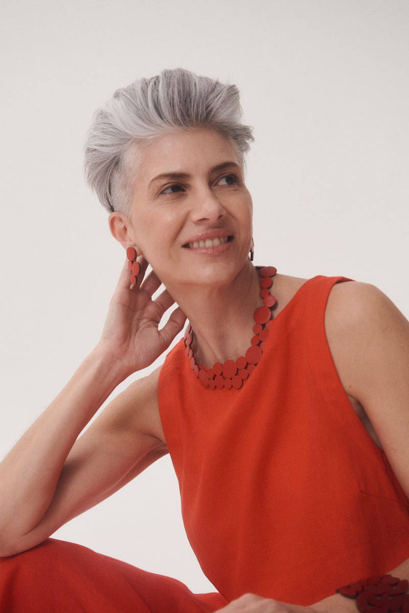 Abstraction Necklace Small - Red Leather