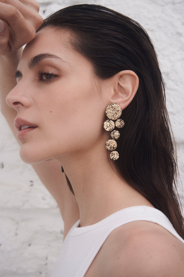 Abstraction Earrings Large - Crackled Gold Leather *