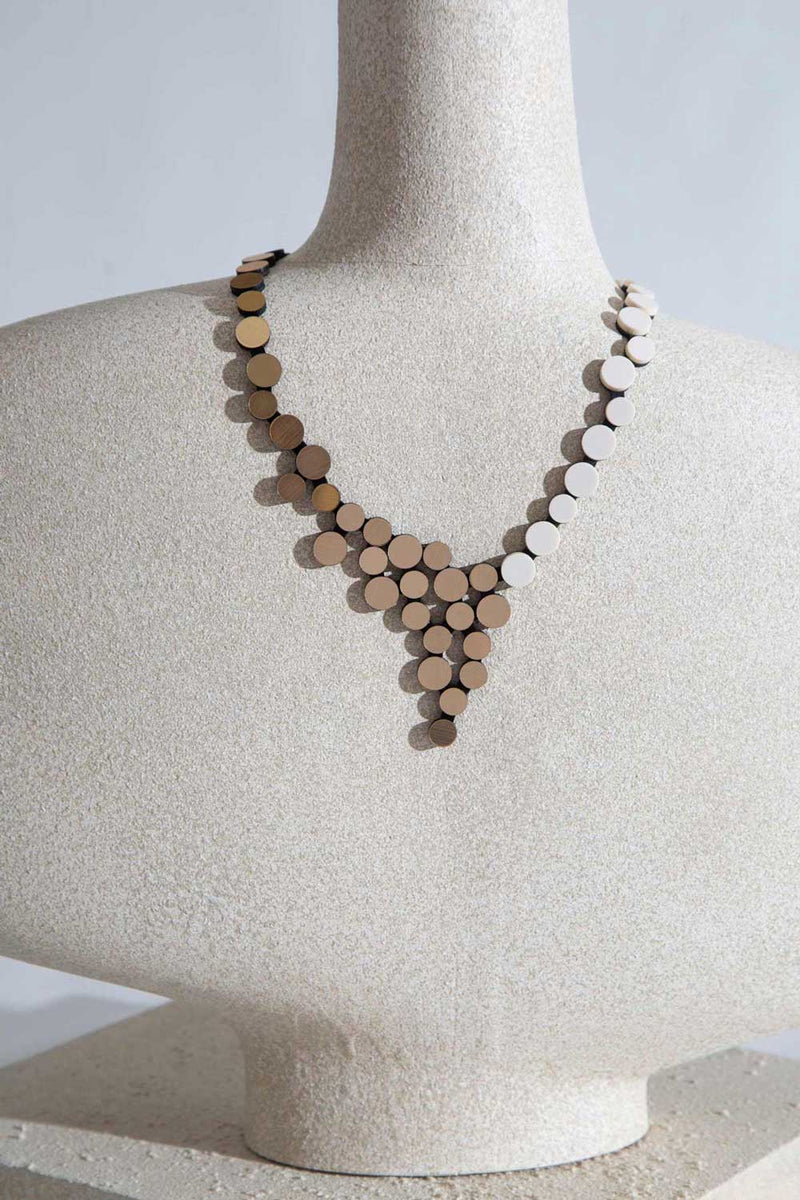 Abstraction Small V Necklace - Color-block Ivory+Gold