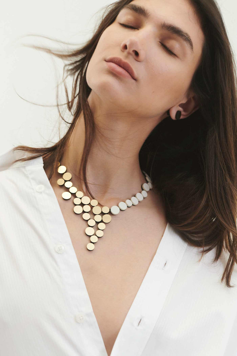 Abstraction Small V Necklace - Color-block Ivory+Gold