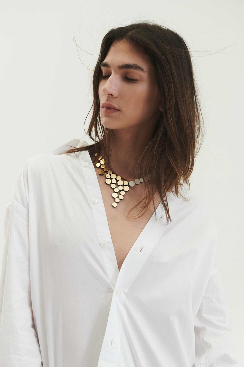 Abstraction Small V Necklace - Color-block Ivory+Gold