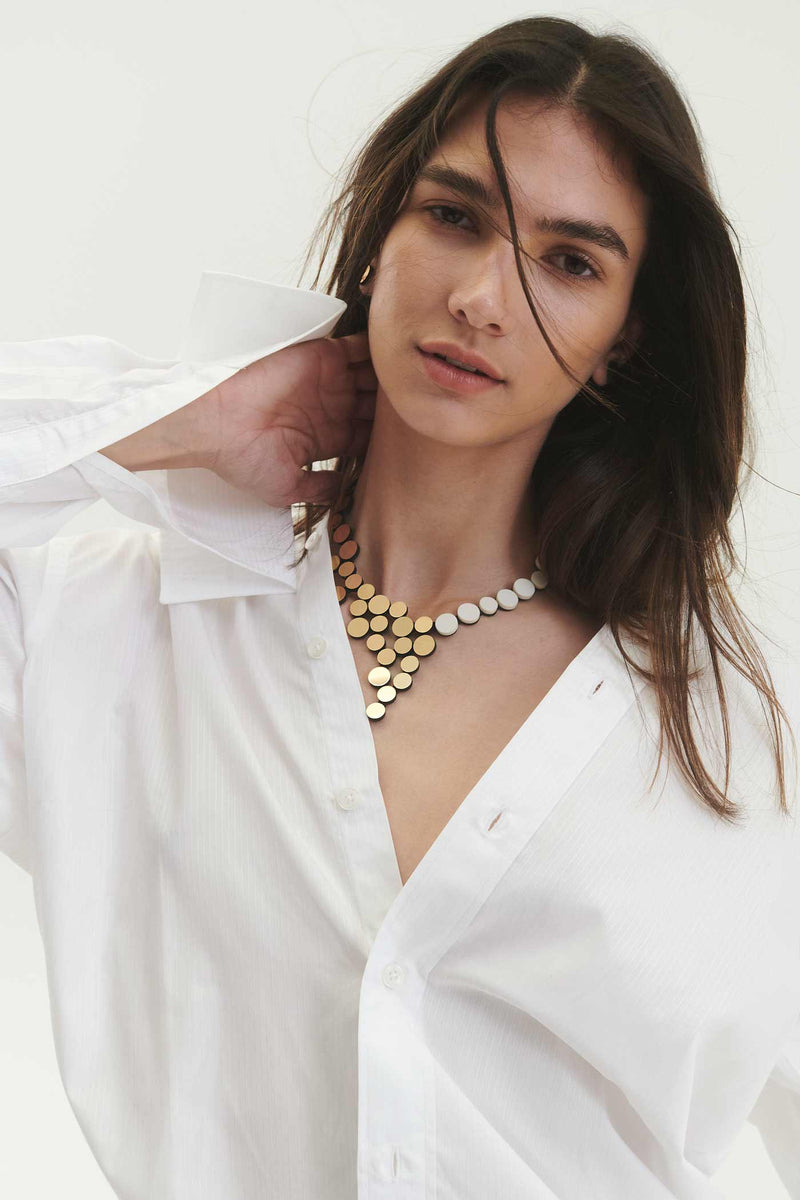 Abstraction Small V Necklace - Color-block Ivory+Gold