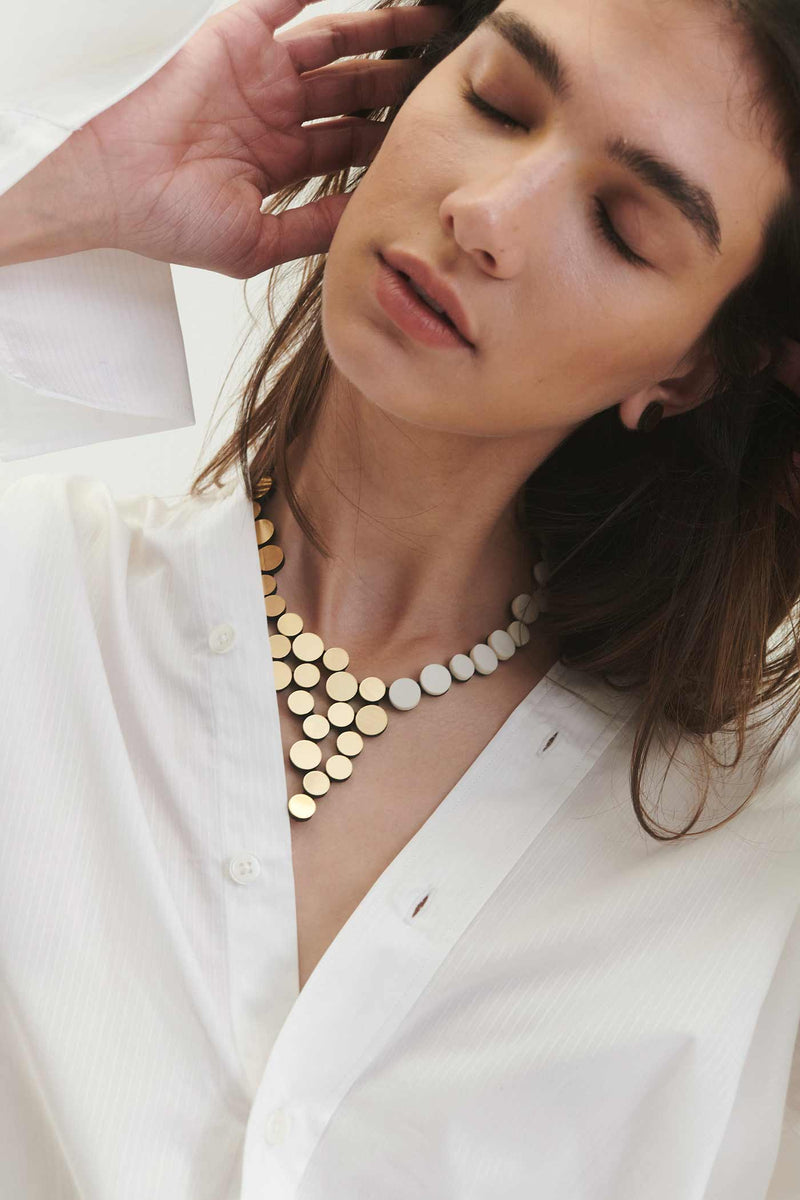Abstraction Small V Necklace - Color-block Ivory+Gold