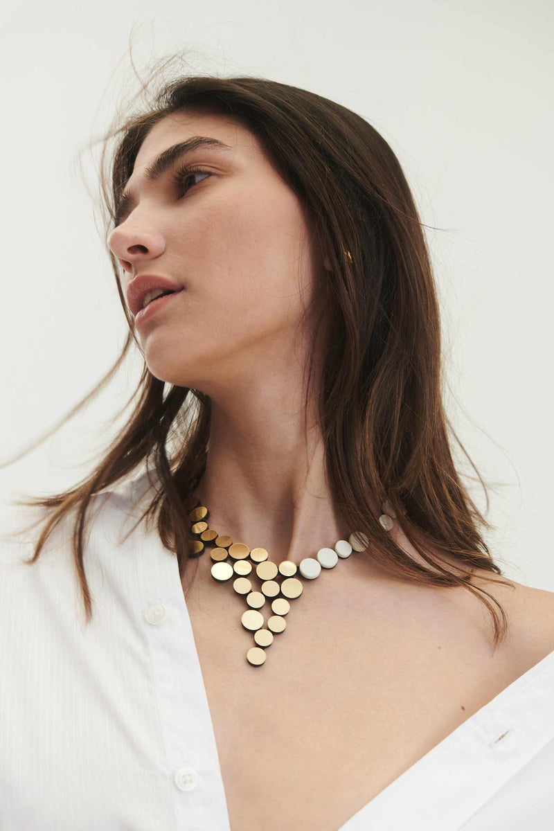 Abstraction Small V Necklace - Color-block Ivory+Gold