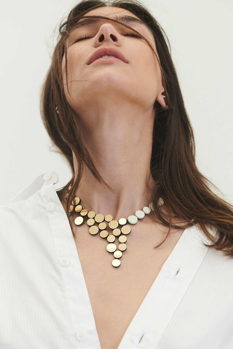 Abstraction Small V Necklace - Color-block Ivory+Gold