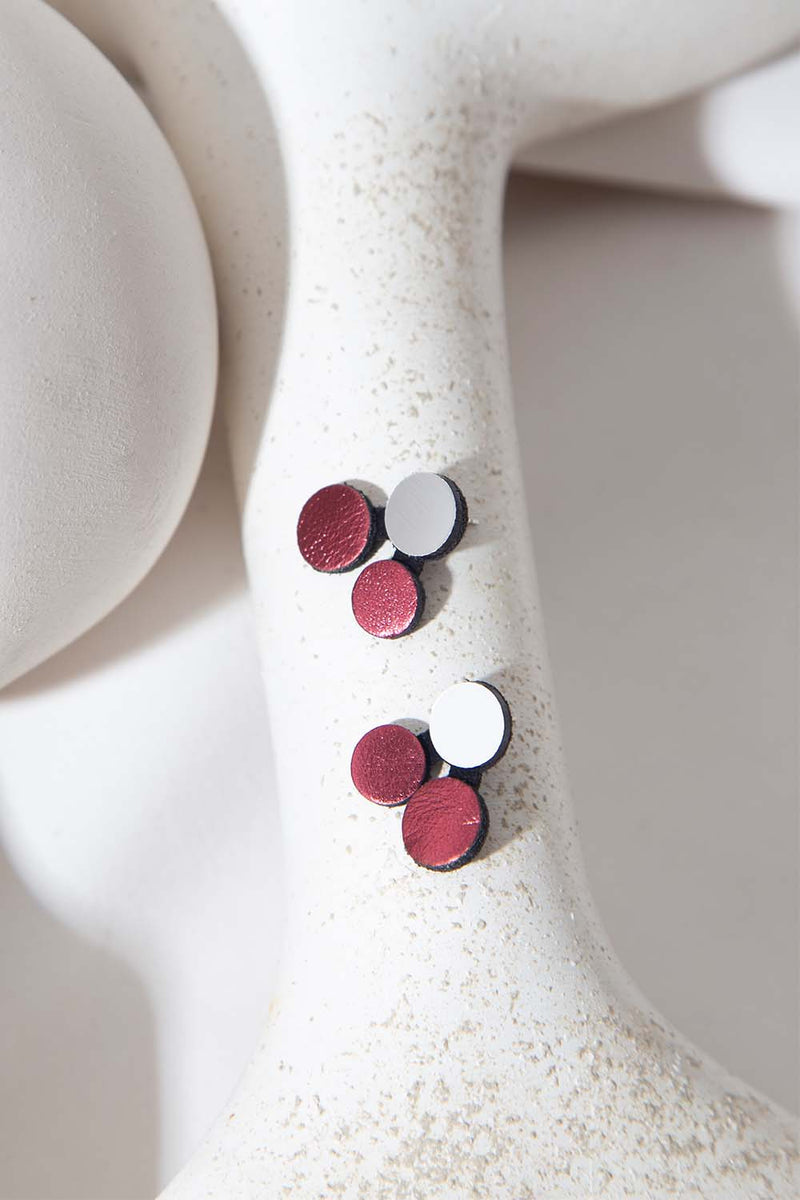 Abstraction Earrings - Silver/Burgundy*