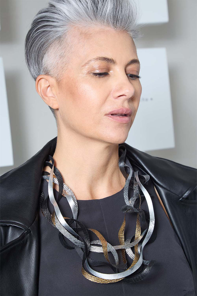 Eva Necklace Long - Silver/Black/Gold