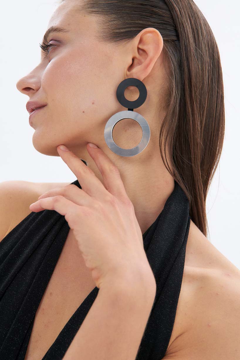 Pendientes Frame Largos - Plata/Negro