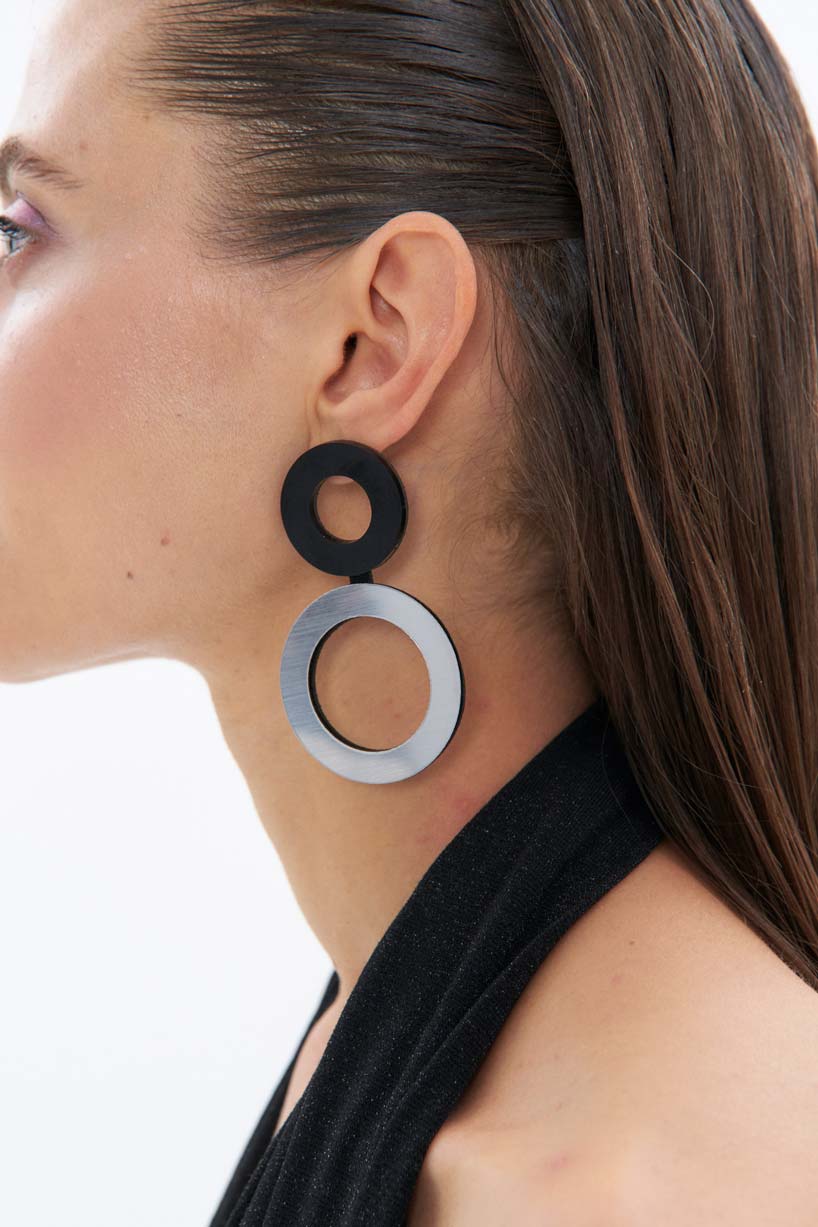 Pendientes Frame Largos - Plata/Negro