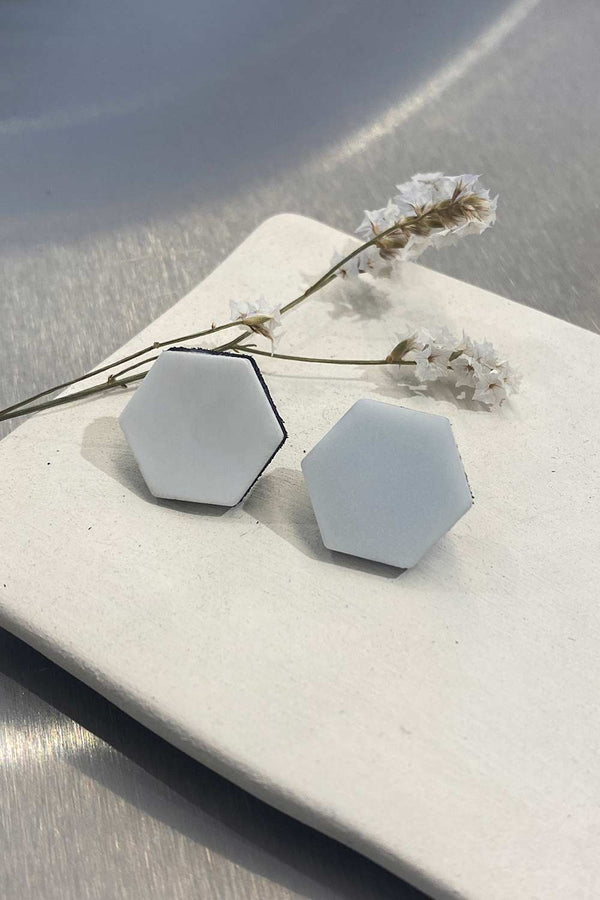 Greta Hexagon Earrings Small - White