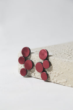 Abstraction Earrings Small Leather - Burgundy*