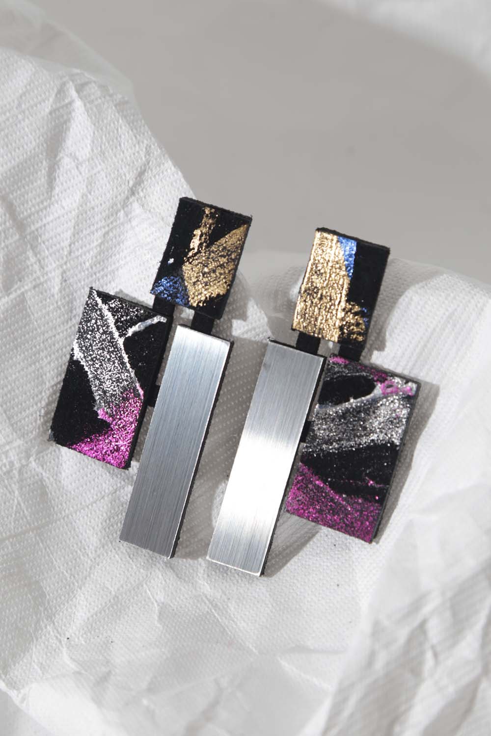 Pendientes Klee - Plata/Negro/Rainbow
