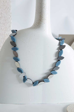 Collier Rond Kate Leaves - Argent + Bleu Clair