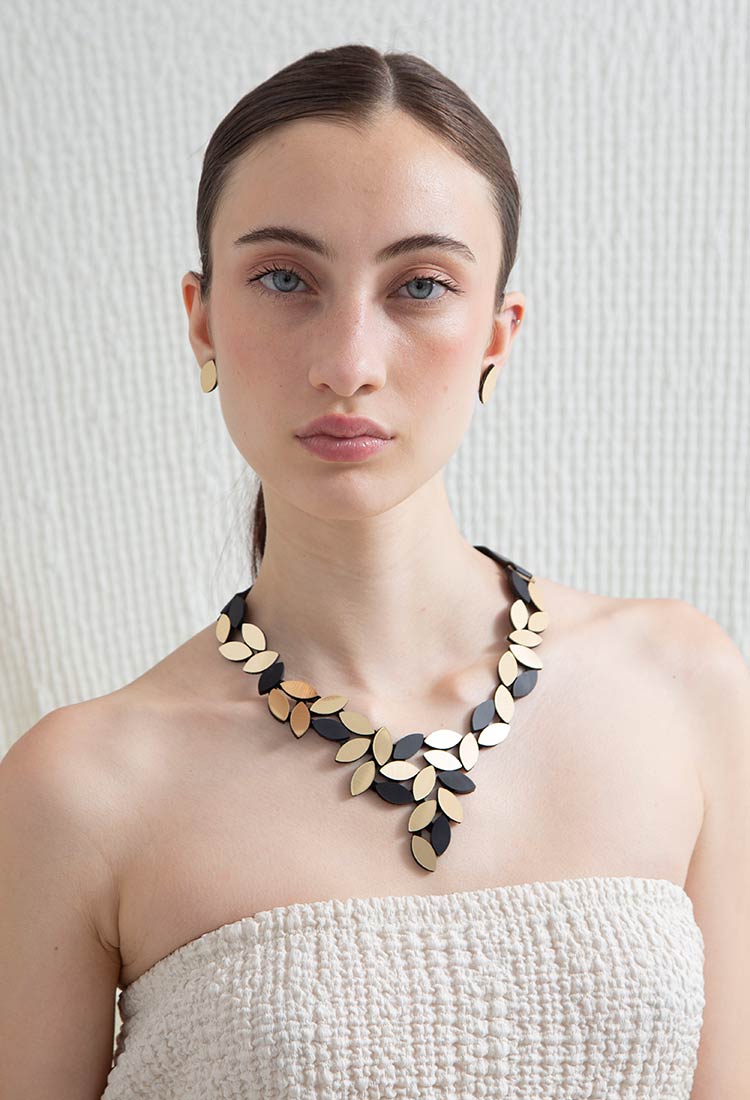 Collier Kate Leaves V - Noir et Or