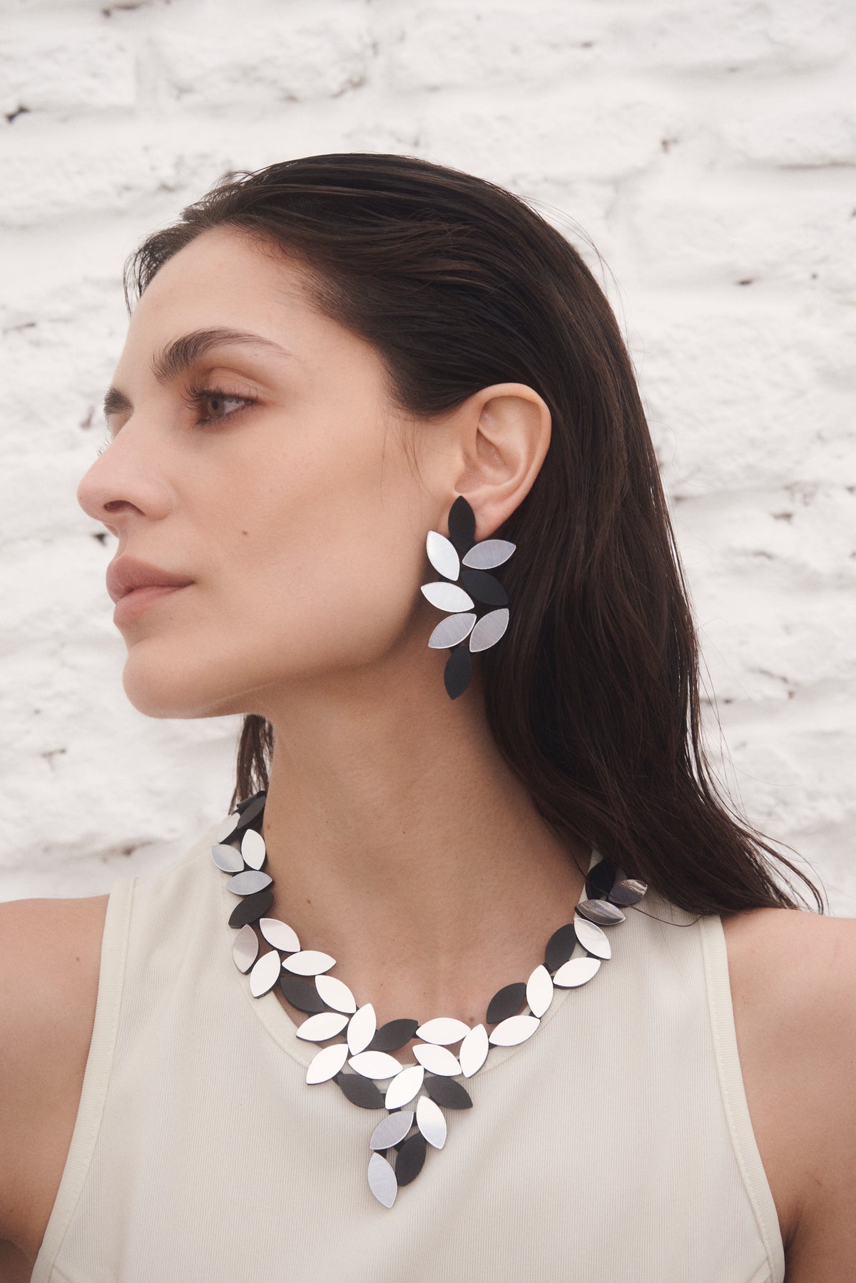 Collar Kate Leaves V - Plata /Negro 