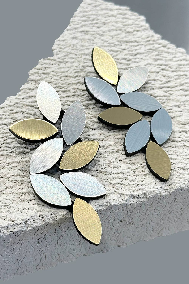 Kate Leaves Earrings Large - Silver & Gold