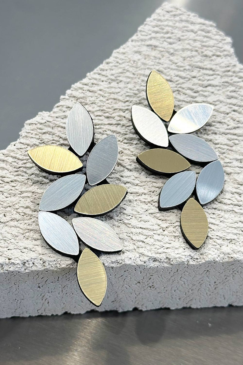 Kate Leaves Earrings Large - Silver & Gold