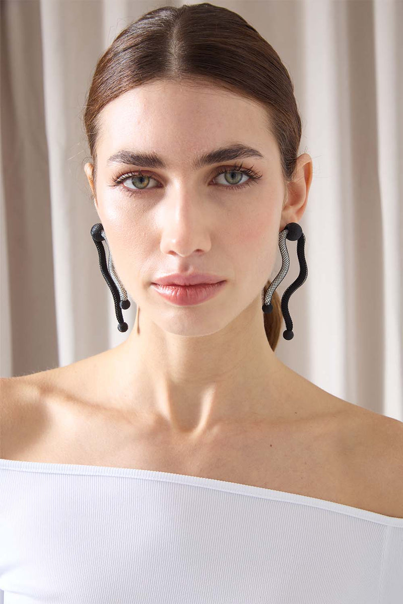 Life Earrings Waves - Black/White*