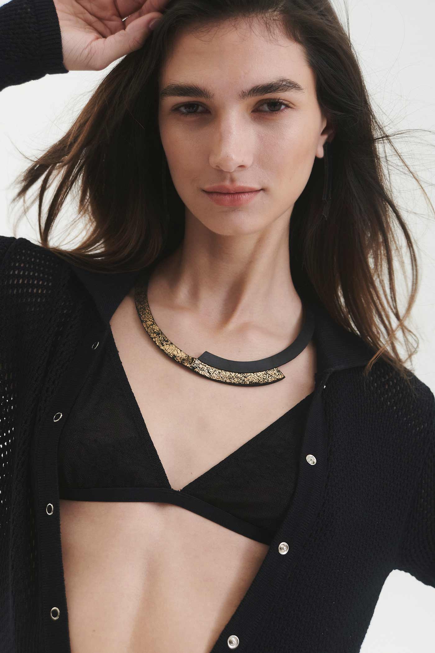 Duo Round Necklace - Black/Gold
