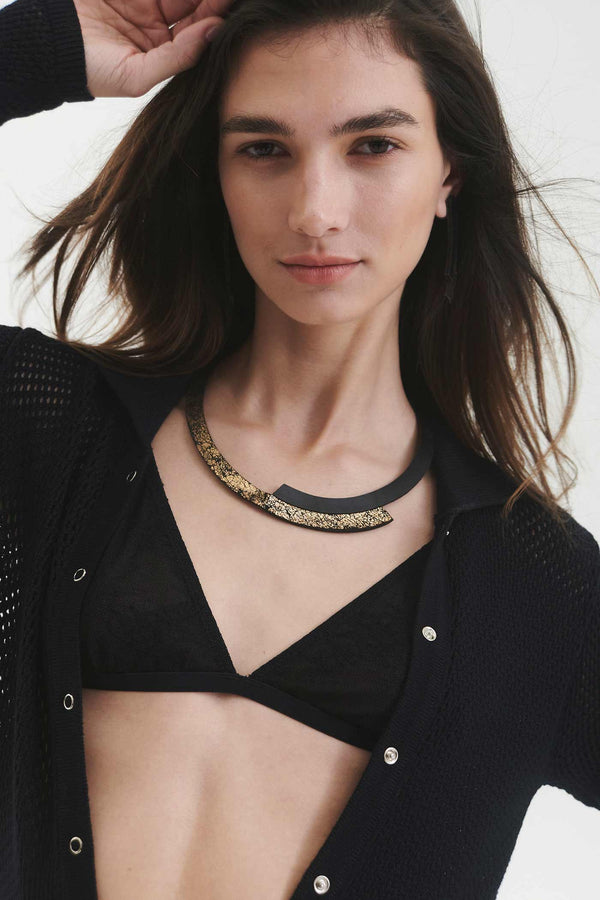 Duo Round Necklace - Black+Gold