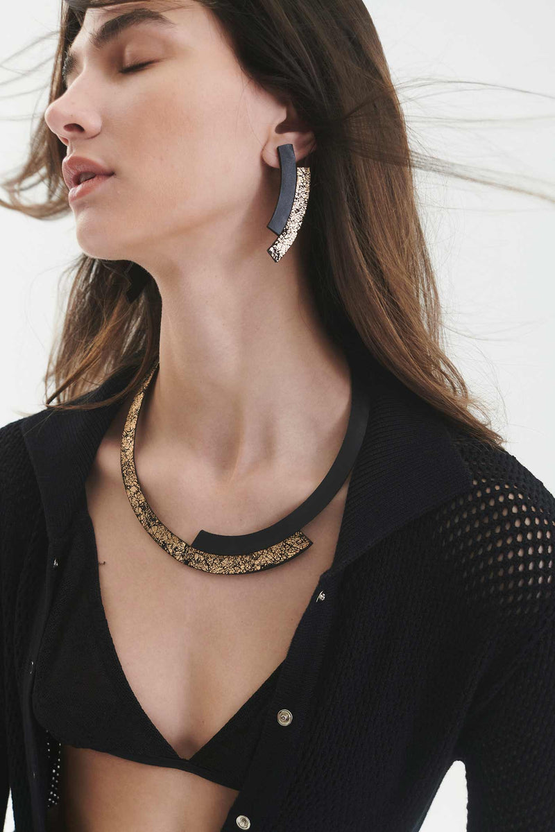Duo Round Necklace - Black+Gold