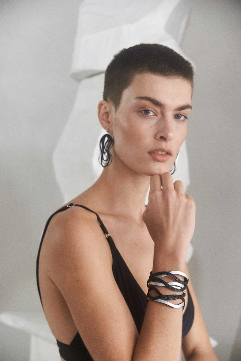Curves Duo Manschettenarmband - Silber+Schwarz