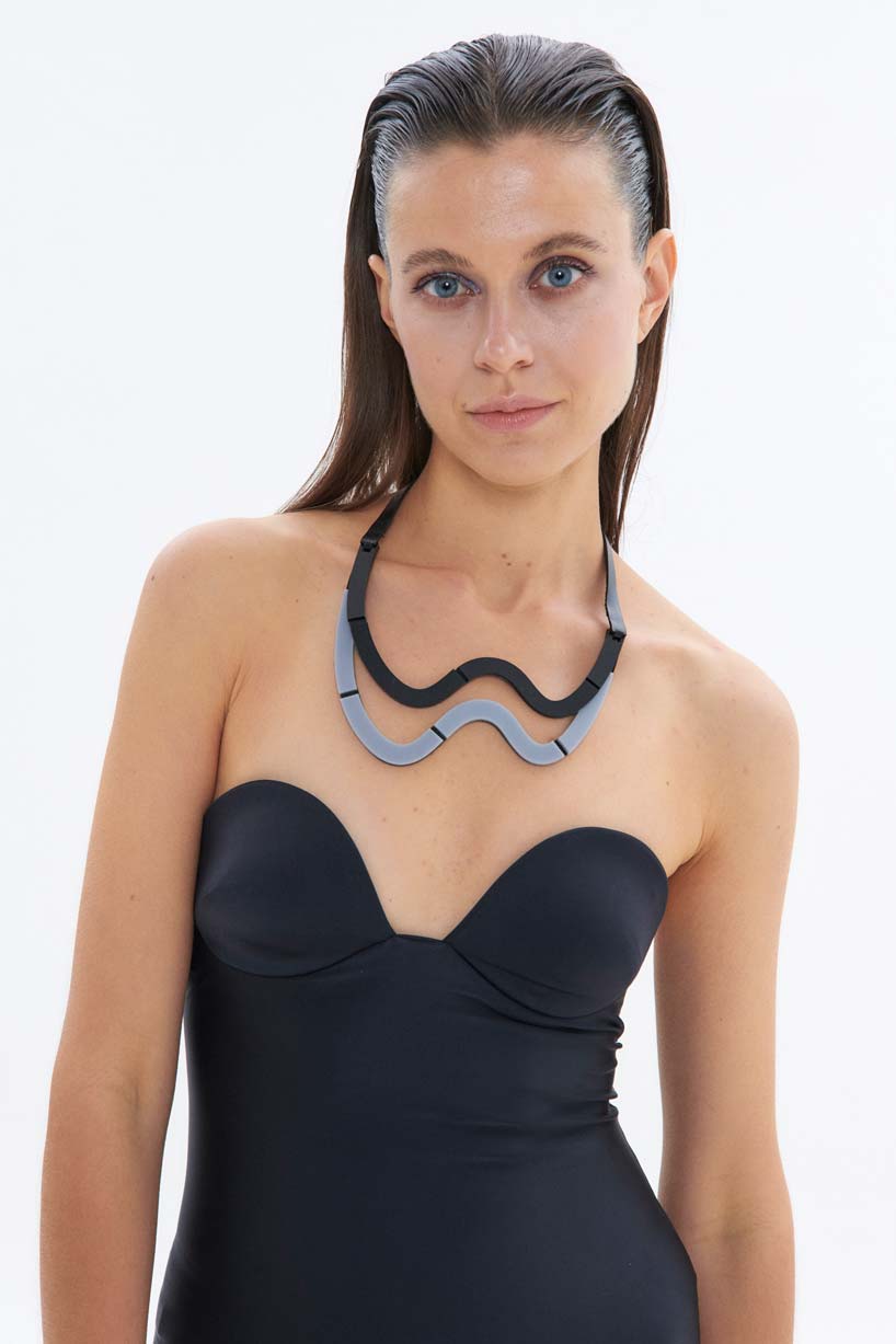 Mies Halskette Wave Short - Schwarz