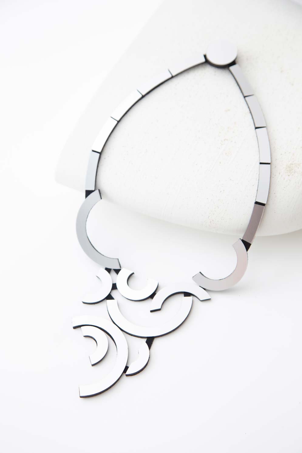 Large silver statement necklace inspired by Mies van der Rohe's architecture, handmade in Buenos Aires