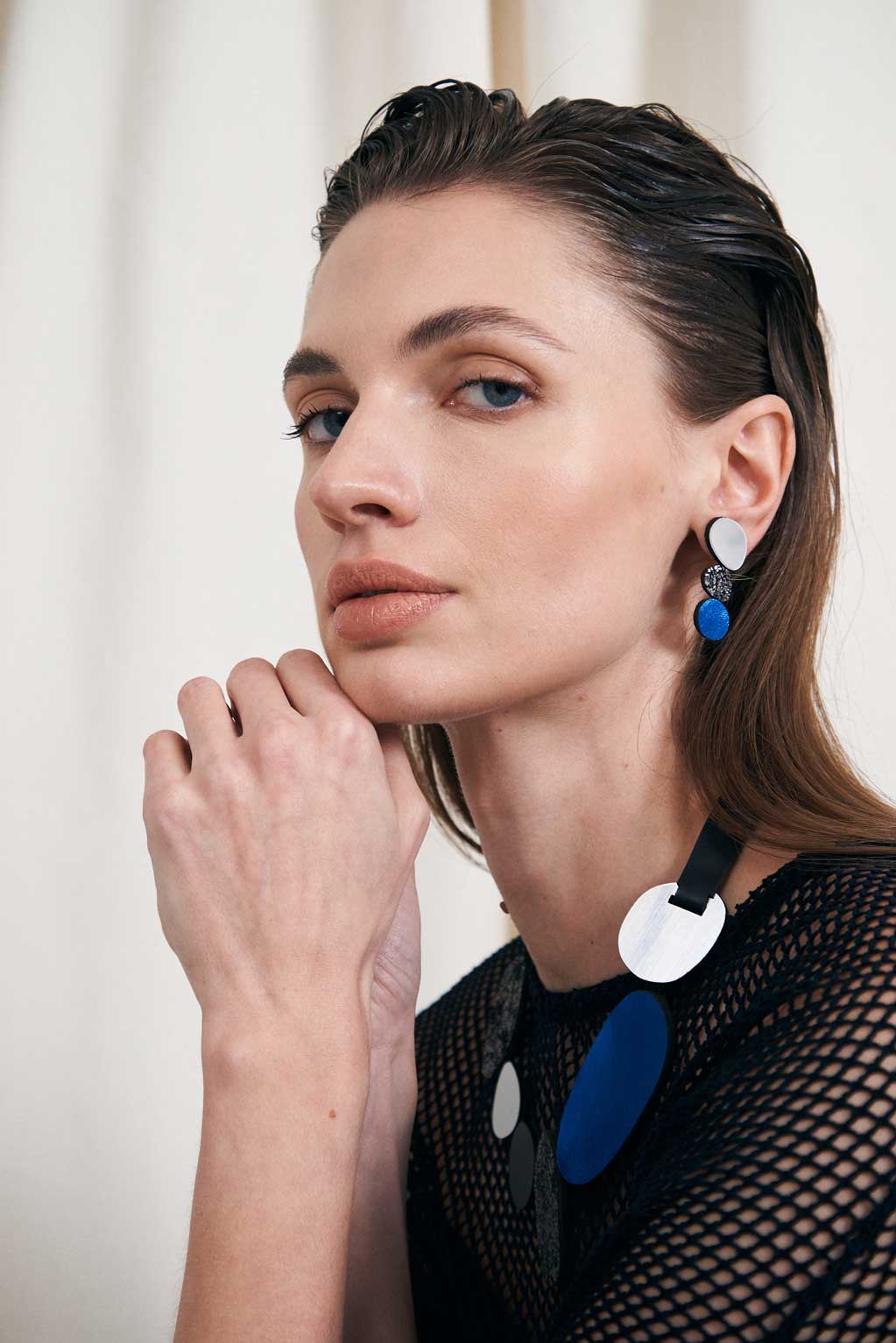 Organic Reflections Earrings - Silver/Pewter/Blue