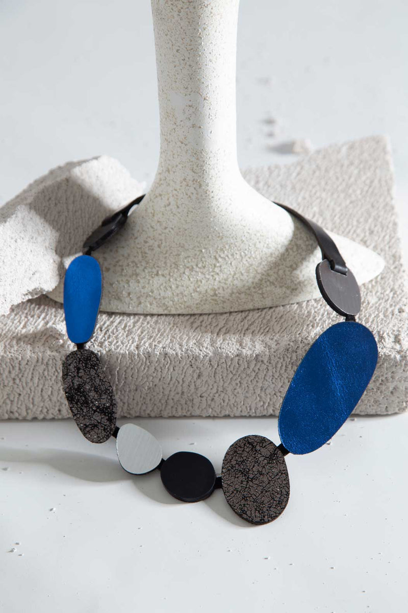 Organic Reflections Round Necklace - Silver+Black+Pewter+Blue