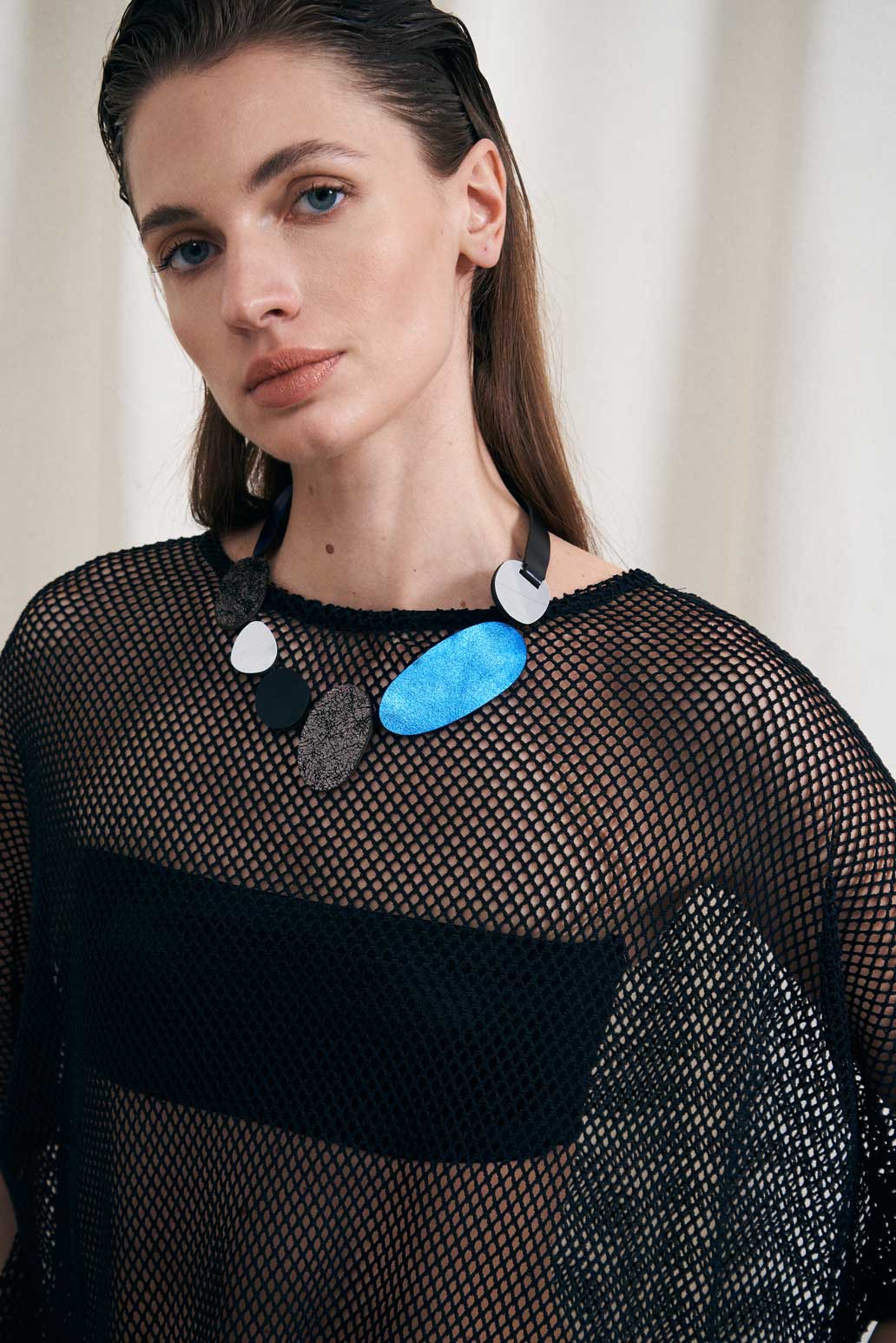 Organic Reflections Round Necklace - Silver/Black/Pewter/Blue