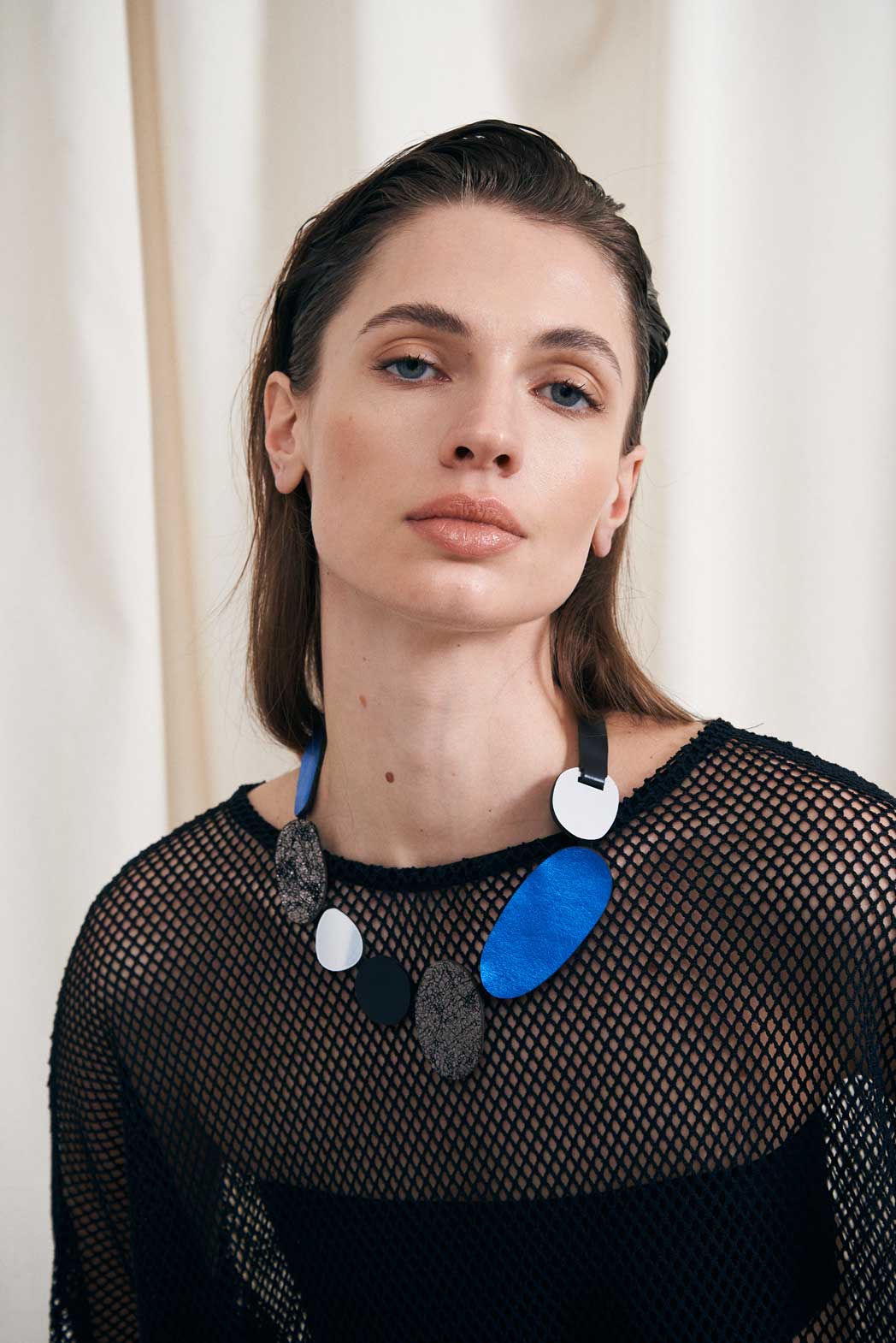 Organic Reflections Round Necklace - Silver/Black/Pewter/Blue