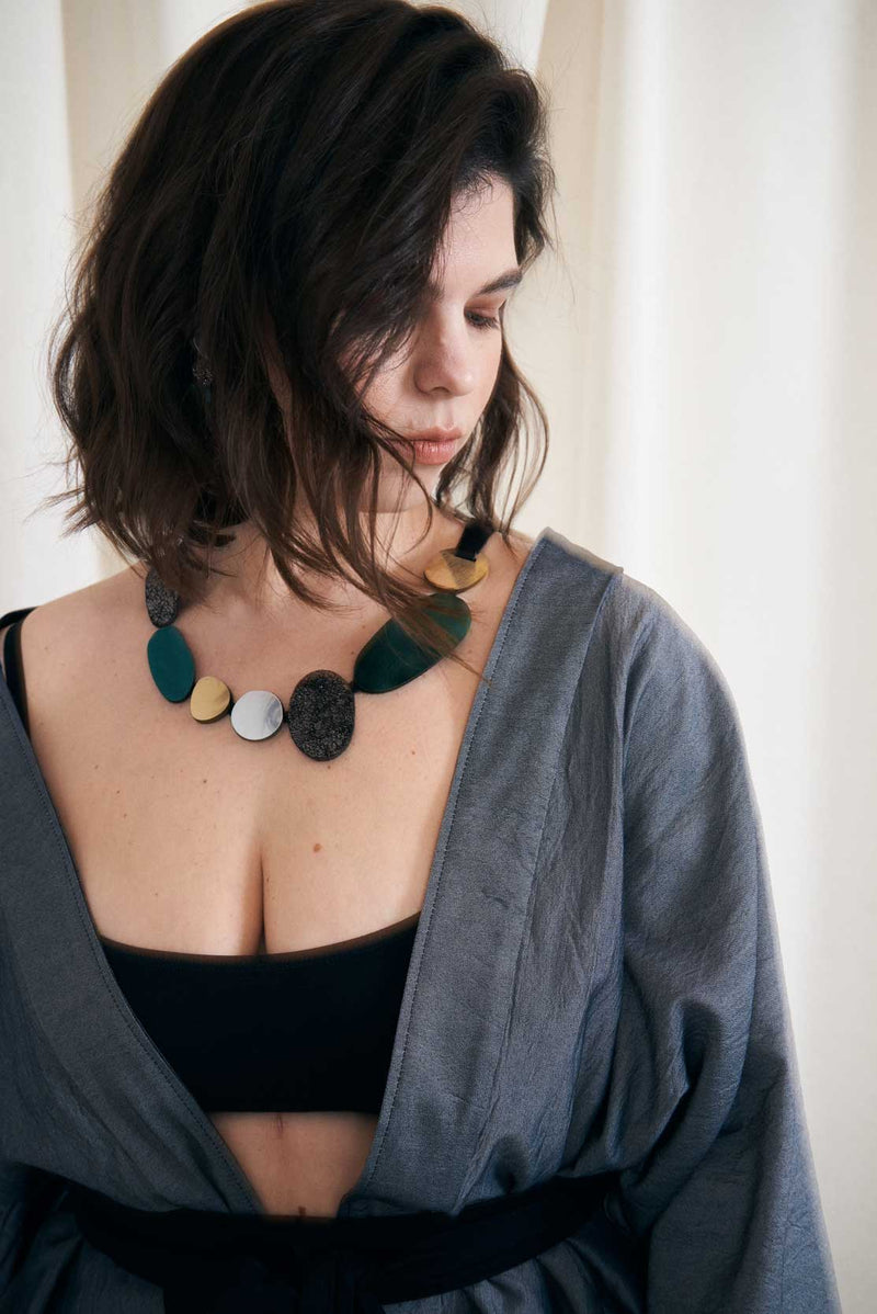 Collier rond Organic Reflections - Argent+Or+Étain+Vert