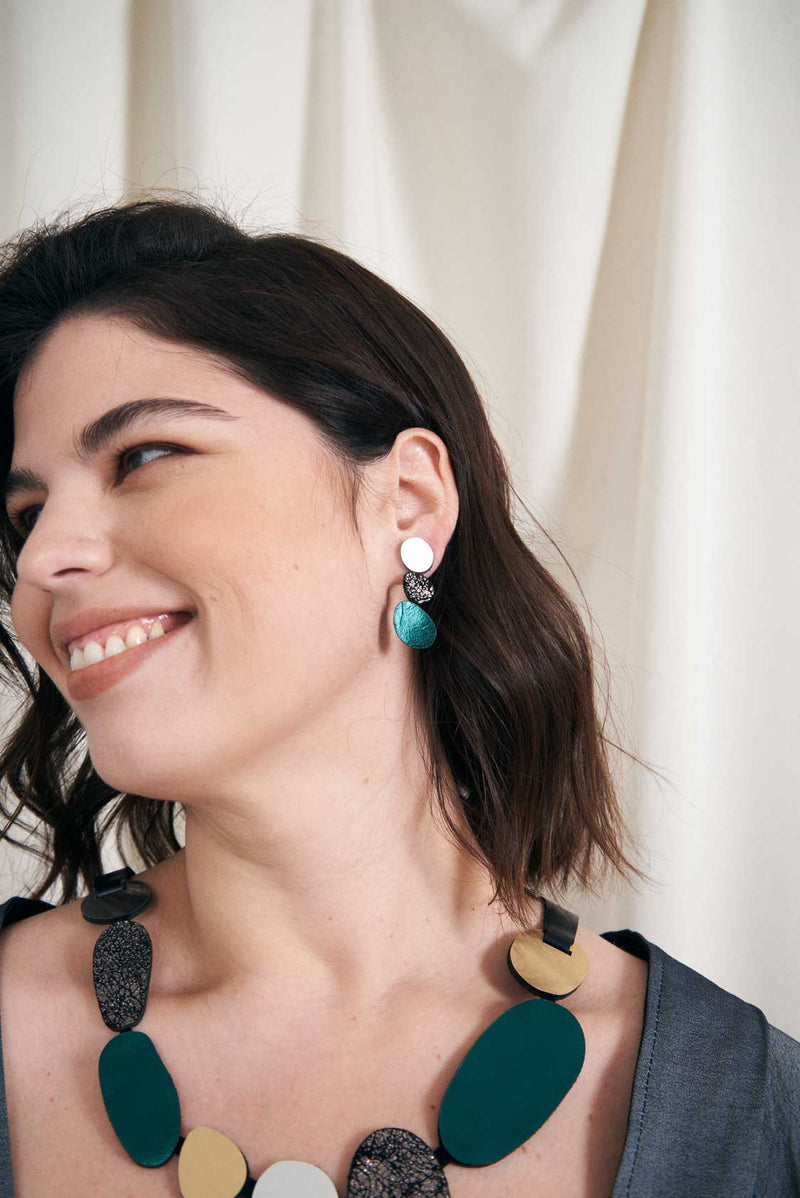 Boucles d'oreilles Réflexions Organiques - Argent+Étain+Vert