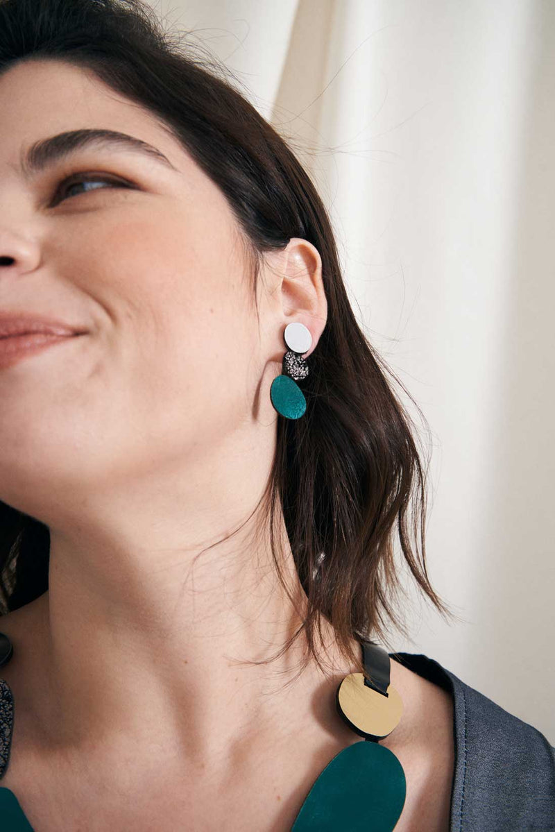 Boucles d'oreilles Réflexions Organiques - Argent+Étain+Vert