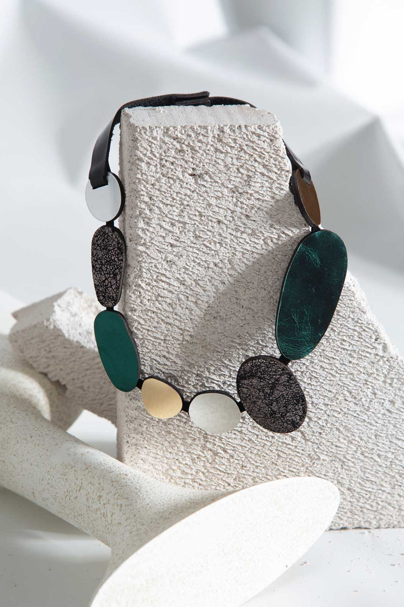 Collier rond Organic Reflections - Argent+Or+Étain+Vert