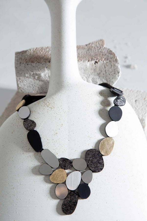 Organic Reflections V Necklace - Silver+Black+Gold+Pewter