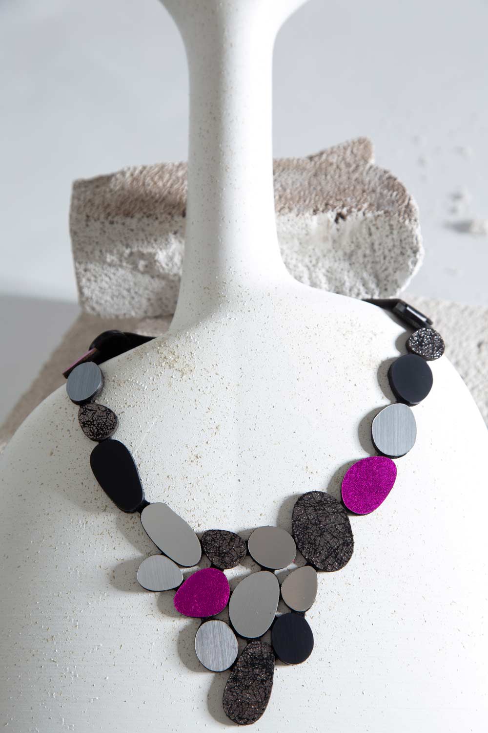Organic Reflections V Necklace - Silver/Black/Pewter/Fuchsia